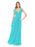 Aqua A-Line V-Neck Cap Sleeves Long Bridesmaid Dress Layne