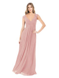 Bliss A-Line V-Neck Cap Sleeves Long Bridesmaid Dress Layne