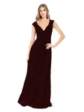 Burgundy Gold A-Line V-Neck Cap Sleeves Long Bridesmaid Dress Layne