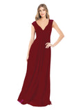 Burgundy A-Line V-Neck Cap Sleeves Long Bridesmaid Dress Layne