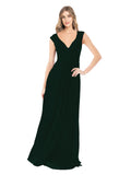 Ever Green A-Line V-Neck Cap Sleeves Long Bridesmaid Dress Layne