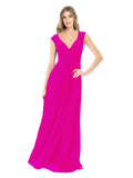 Fuchsia A-Line V-Neck Cap Sleeves Long Bridesmaid Dress Layne