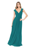 Hunter A-Line V-Neck Cap Sleeves Long Bridesmaid Dress Layne