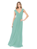 Jade A-Line V-Neck Cap Sleeves Long Bridesmaid Dress Layne