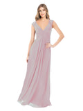 Primrose A-Line V-Neck Cap Sleeves Long Bridesmaid Dress Layne