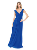 Royal Blue A-Line V-Neck Cap Sleeves Long Bridesmaid Dress Layne