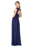 Sapphire A-Line V-Neck Cap Sleeves Long Bridesmaid Dress Layne