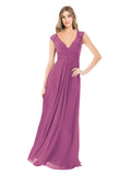 Wild Berry A-Line V-Neck Cap Sleeves Long Bridesmaid Dress Layne