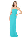 Aqua Sheath Strapless Sleeveless Long Bridesmaid Dress Rae