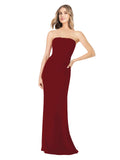 Burgundy Sheath Strapless Sleeveless Long Bridesmaid Dress Rae