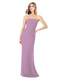 Dark Lavender Sheath Strapless Sleeveless Long Bridesmaid Dress Rae