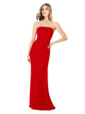 Dark Red Sheath Strapless Sleeveless Long Bridesmaid Dress Rae