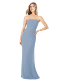 Dusty Blue Sheath Strapless Sleeveless Long Bridesmaid Dress Rae