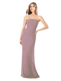 Dusty Rose Sheath Strapless Sleeveless Long Bridesmaid Dress Rae