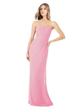 Hot Pink Sheath Strapless Sleeveless Long Bridesmaid Dress Rae