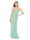 Mint Green Sheath Strapless Sleeveless Long Bridesmaid Dress Rae