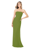 Olive Green Sheath Strapless Sleeveless Long Bridesmaid Dress Rae