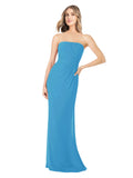 Peacock Blue Sheath Strapless Sleeveless Long Bridesmaid Dress Rae