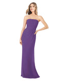 Plum Purple Sheath Strapless Sleeveless Long Bridesmaid Dress Rae