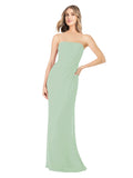 Sage Sheath Strapless Sleeveless Long Bridesmaid Dress Rae