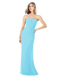 Sky Blue Sheath Strapless Sleeveless Long Bridesmaid Dress Rae