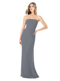 Slate Grey Sheath Strapless Sleeveless Long Bridesmaid Dress Rae