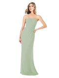 Smoke Green Sheath Strapless Sleeveless Long Bridesmaid Dress Rae