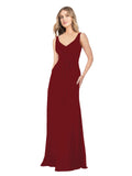 Burgundy A-Line V-Neck Sleeveless Long Bridesmaid Dress Dina