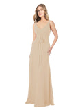 Champagne A-Line V-Neck Sleeveless Long Bridesmaid Dress Dina