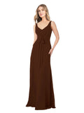 Chocolate A-Line V-Neck Sleeveless Long Bridesmaid Dress Dina