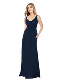 Dark Navy A-Line V-Neck Sleeveless Long Bridesmaid Dress Dina