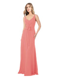 Desert Rose A-Line V-Neck Sleeveless Long Bridesmaid Dress Dina