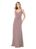 Dusty Rose A-Line V-Neck Sleeveless Long Bridesmaid Dress Dina