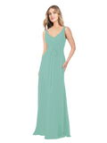 Jade A-Line V-Neck Sleeveless Long Bridesmaid Dress Dina