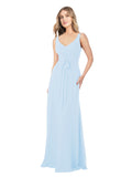 Light Sky Blue A-Line V-Neck Sleeveless Long Bridesmaid Dress Dina