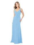 Periwinkle A-Line V-Neck Sleeveless Long Bridesmaid Dress Dina