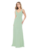 Sage A-Line V-Neck Sleeveless Long Bridesmaid Dress Dina