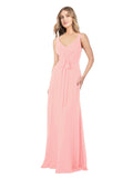 Salmon A-Line V-Neck Sleeveless Long Bridesmaid Dress Dina