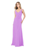 Violet A-Line V-Neck Sleeveless Long Bridesmaid Dress Dina