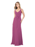 Wild Berry A-Line V-Neck Sleeveless Long Bridesmaid Dress Dina