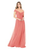 Desert Rose A-Line Off the Shoulder Sleeveless Long Bridesmaid Dress Alva