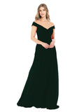 Ever Green A-Line Off the Shoulder Sleeveless Long Bridesmaid Dress Alva