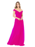 Fuchsia A-Line Off the Shoulder Sleeveless Long Bridesmaid Dress Alva