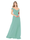 Jade A-Line Off the Shoulder Sleeveless Long Bridesmaid Dress Alva