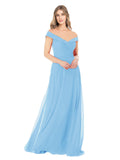 Periwinkle A-Line Off the Shoulder Sleeveless Long Bridesmaid Dress Alva