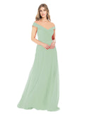 Sage A-Line Off the Shoulder Sleeveless Long Bridesmaid Dress Alva