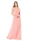 Salmon A-Line Off the Shoulder Sleeveless Long Bridesmaid Dress Alva