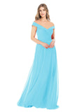 Sky Blue A-Line Off the Shoulder Sleeveless Long Bridesmaid Dress Alva