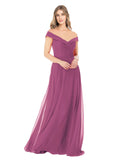 Wild Berry A-Line Off the Shoulder Sleeveless Long Bridesmaid Dress Alva