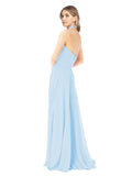 Light Sky Blue A-Line Halter, High Neck Sleeveless Long Bridesmaid Dress Betty